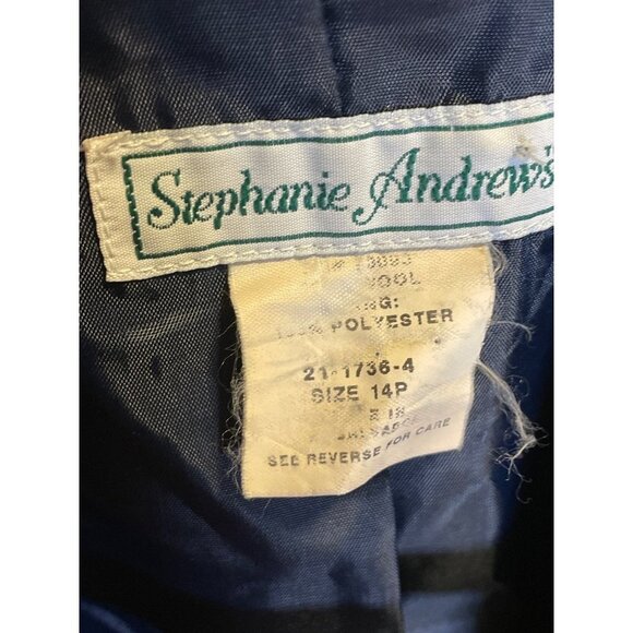 Vintage Stephanie Andrews Navy Blue Double Breasted Wool Blazer Jacket Sz 14P - Picture 5 of 9